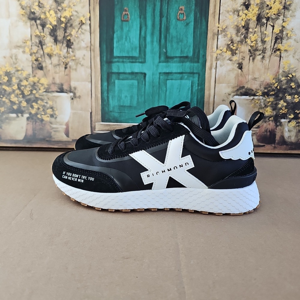 John Richmond White Black Women's Leather Sneakers Sz 38 EU 8 US 22311 Variant B